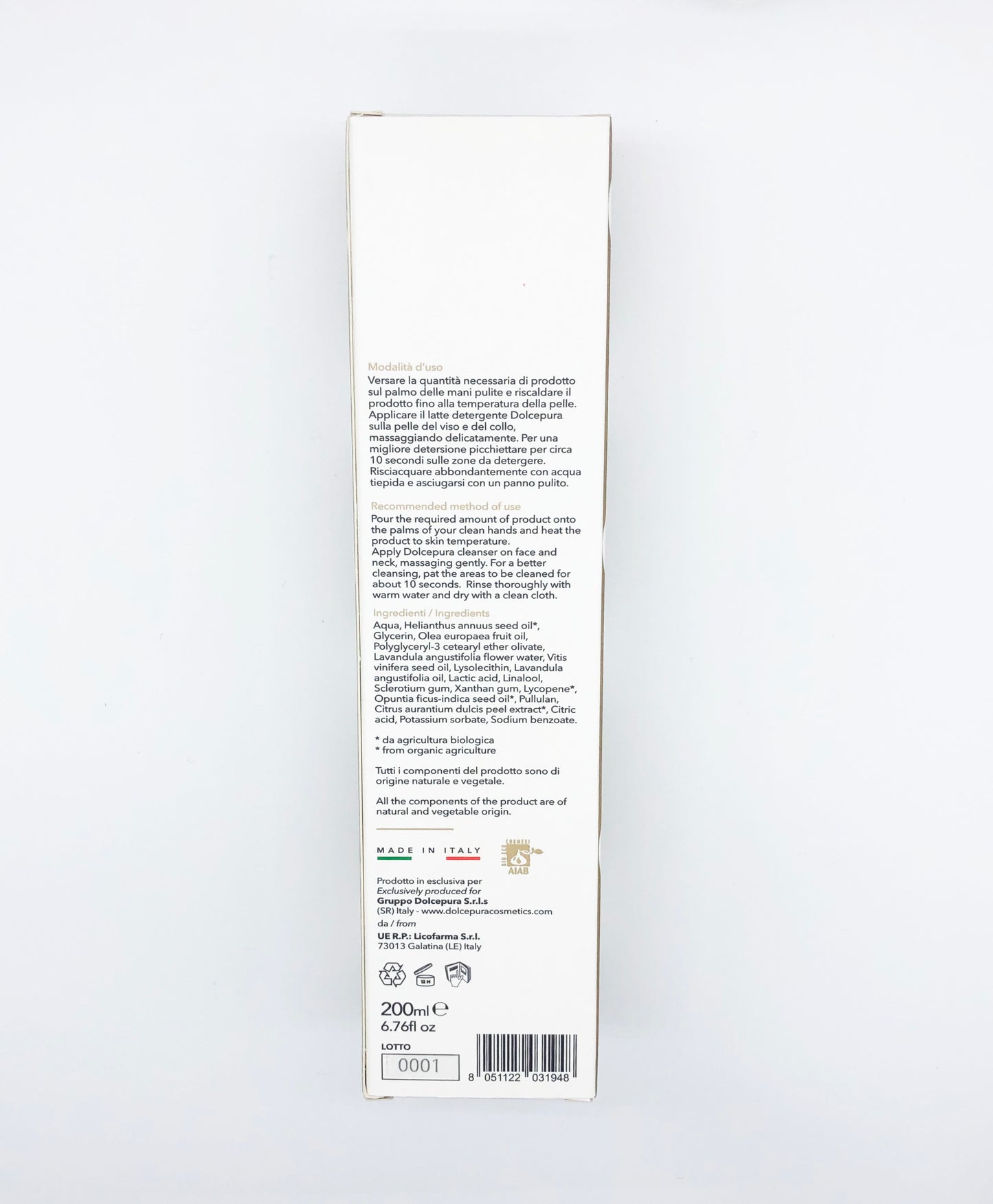 Leche limpiadora facial desmaquesadora "PUREZA" (con opuntia y extracto de licopeno). Orgánica y herbal. PH fisiológico 5,5