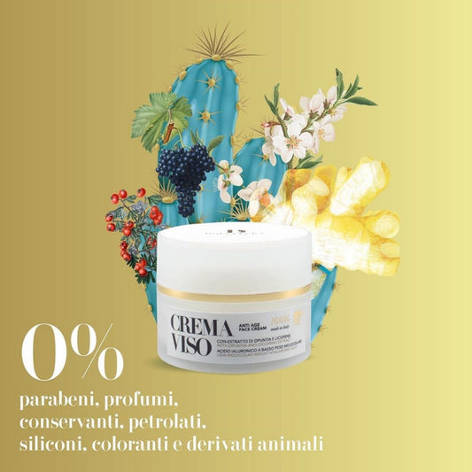 Crema "THE CARE" de DolcePura FACE (con extracto de opuntia, licopeno y ácido hialurónico de bajo peso molecular). Origen orgánico y vegetal