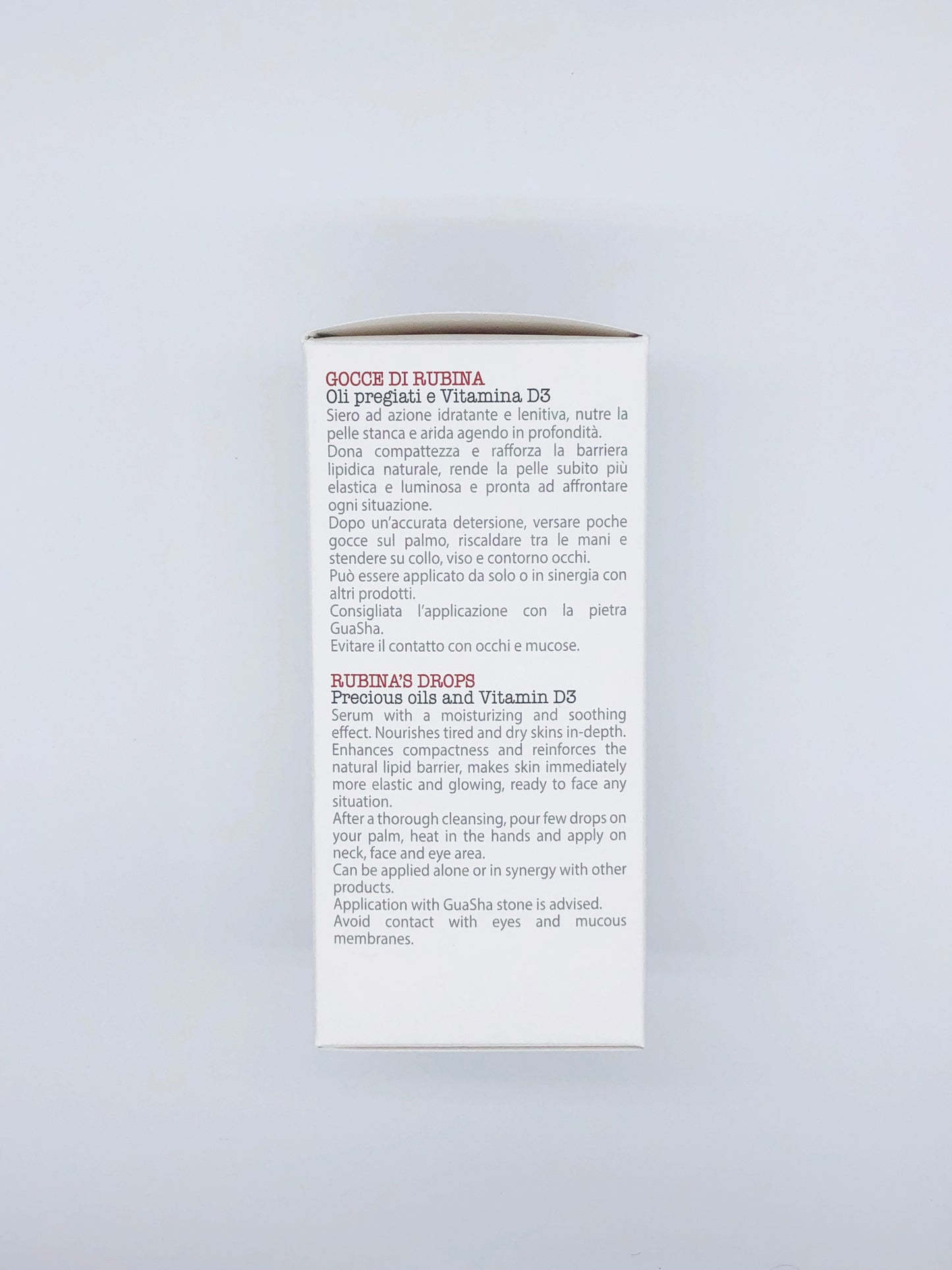 Rubina Gotas 3 en 1 CARA, CUERPO, Terciopelo MANOS (esencia y suero) hidratante y calmante. Aceites preciosos y vitamina D3. Vegan ok, libre de parabeno