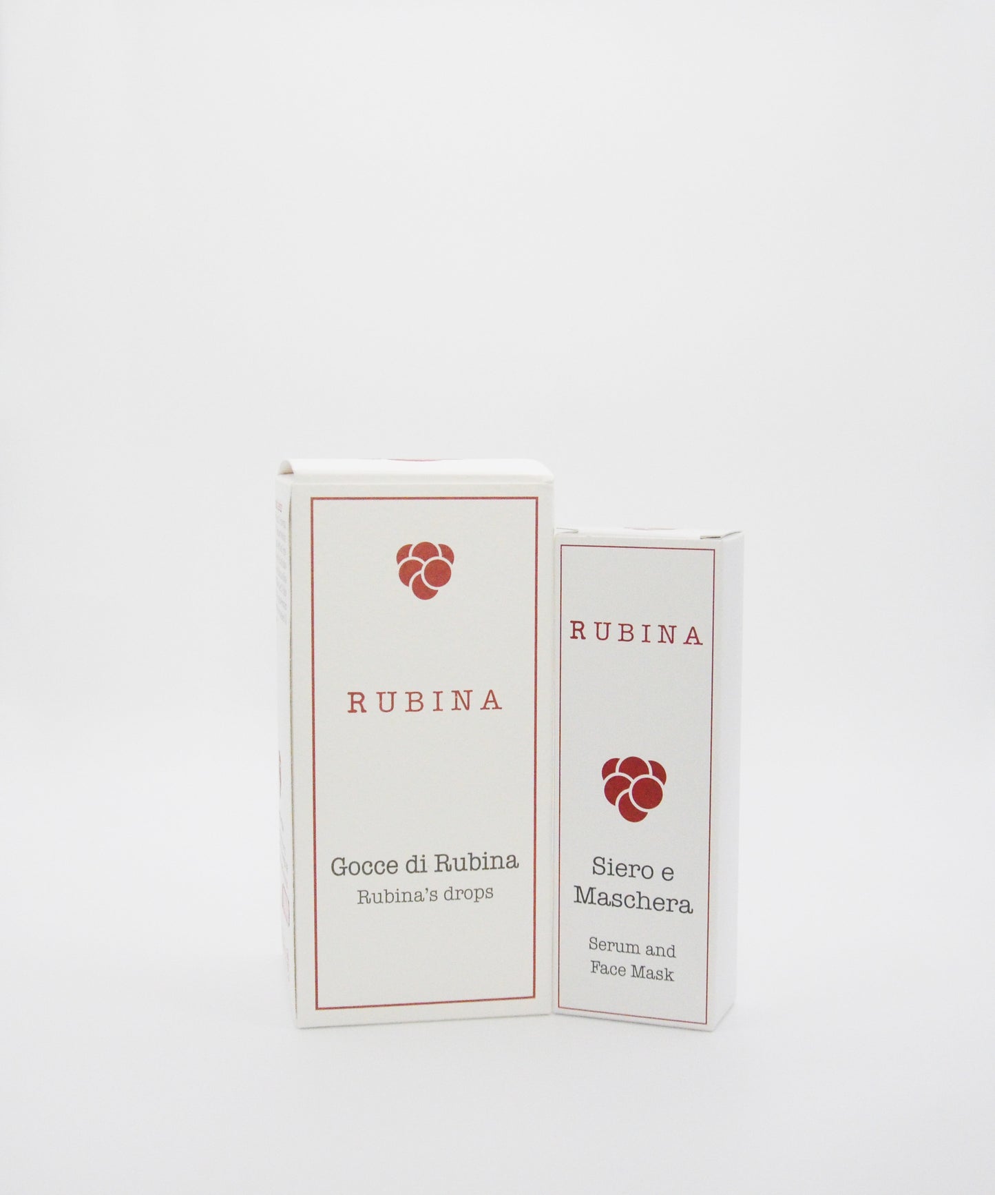 Set Rubina "PERFEZIONE" - 2 produse pentru 6 nevoi (esența, masca și ser pentru CORP, FAȚĂ/OCHI). Producție la scara mică. Fabricat in Italia. Cu uleiuri prețioase, extract de struguri, extract de castraveți