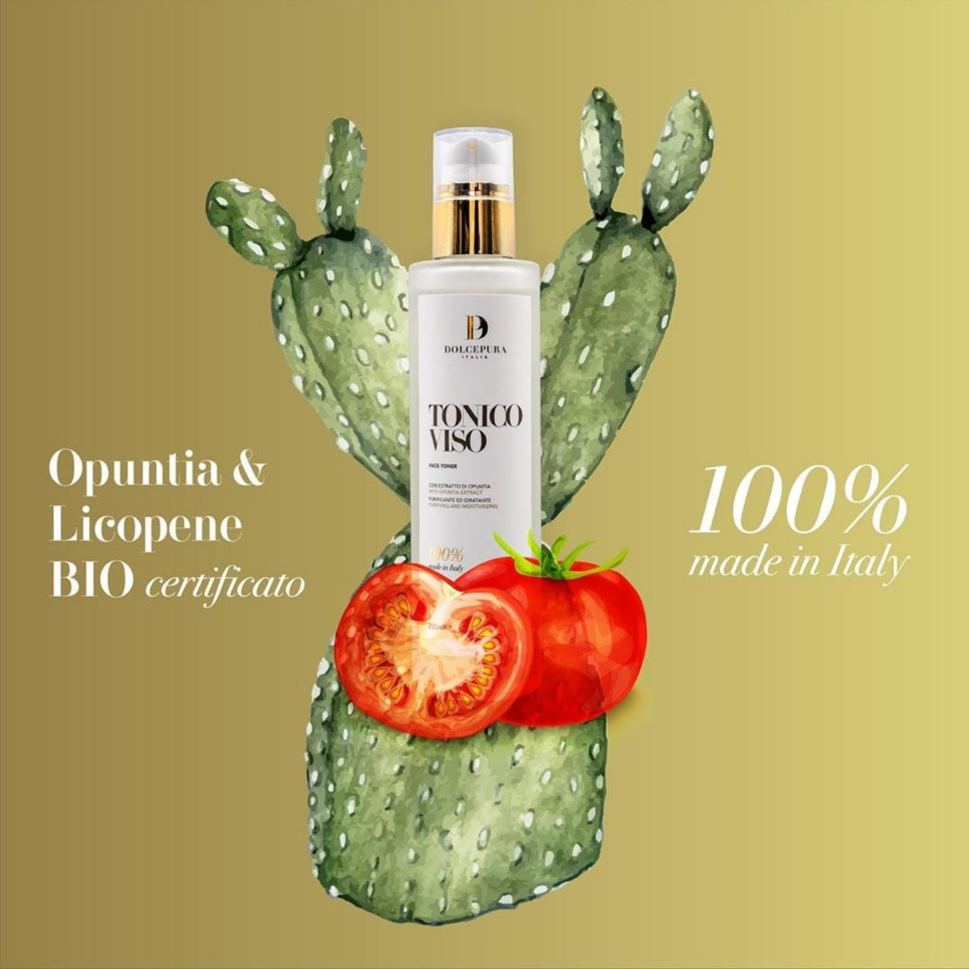 FACE care tonic "LUCE": cleansing and moisturizing with opuntia and lycopene extract. Organic and herbal. For all skin types